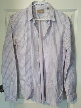 Burberry London Men’s Slim Fit Dress Shirt 15.5 39 Purple White Gray Stripe